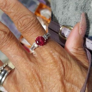 NEW GENUINE AUTHENTIC SOLID STERLING SILVER DIAMONELLE RUBY CZ ENGAGEMENT RING 8